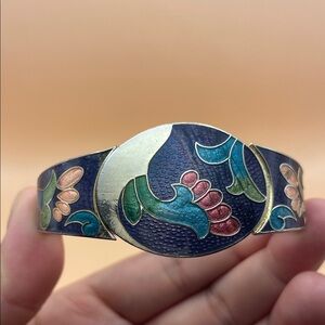 Silver and Purple Multicolor Floral Cloisonné Hinge Bracelet C21